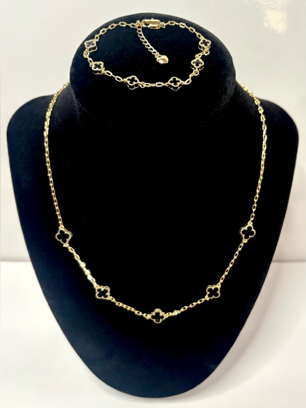 14k Gold Filled Micro Clover Link Bracelet & Necklace Set!